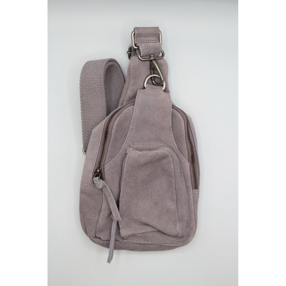 Free People Hudson Suede Sling Bag Genuine Leather Trim Lilac - Picture 2 of 8
